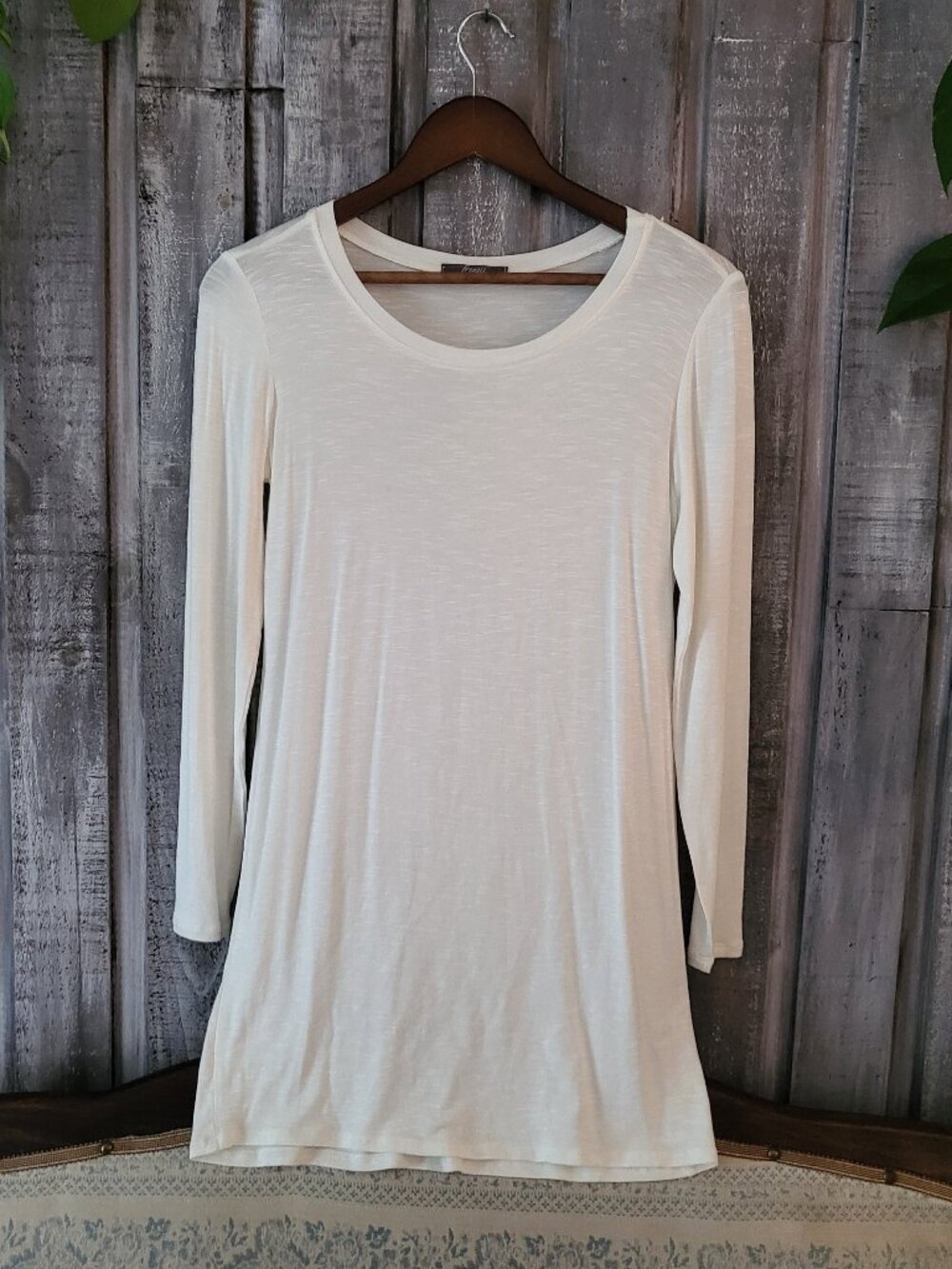 Cream White Long Sleeve Tunic Top Dress M Rayon Spandex